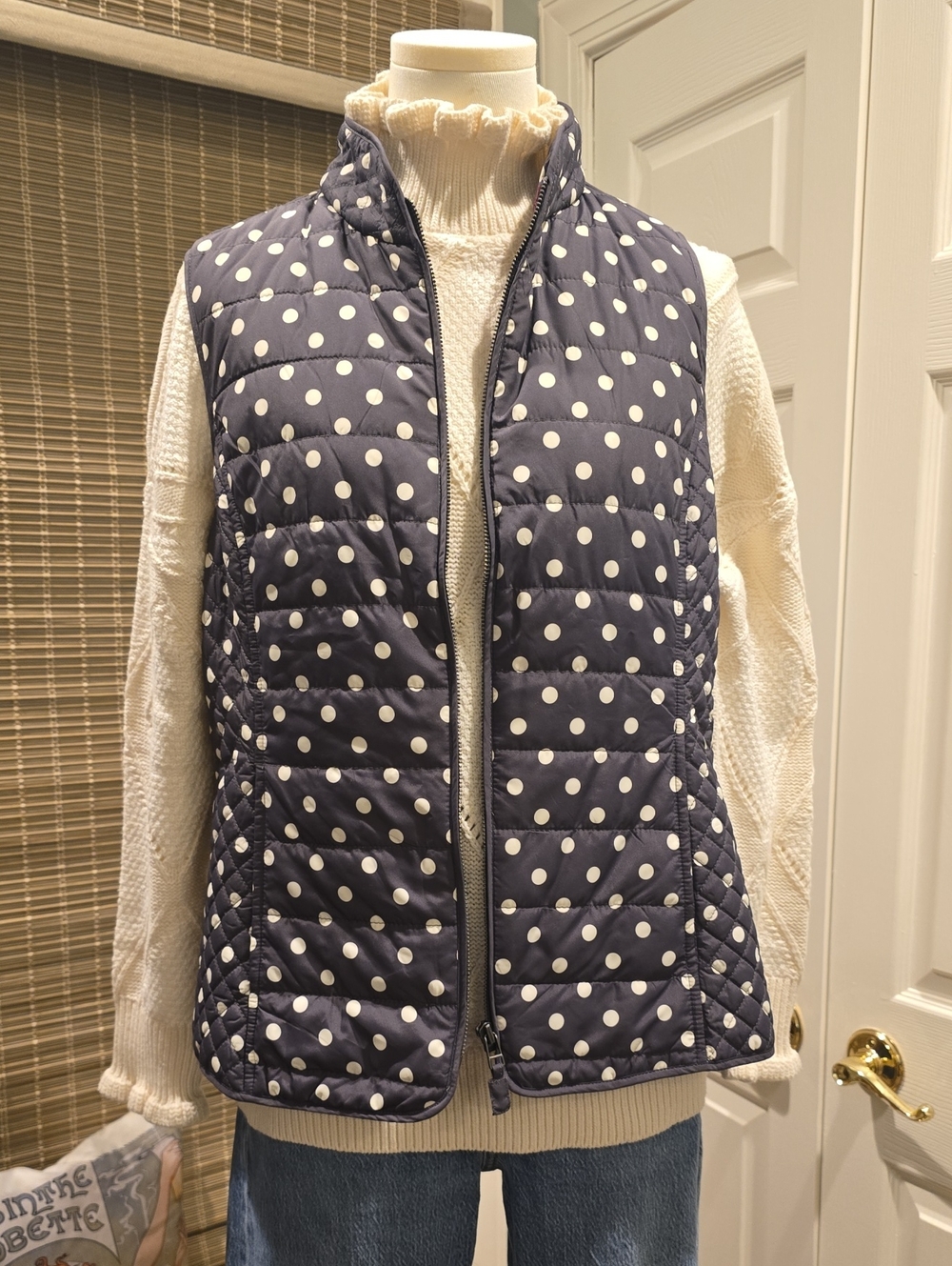 Talbots Gray And White Polka Dot Quilted Vest